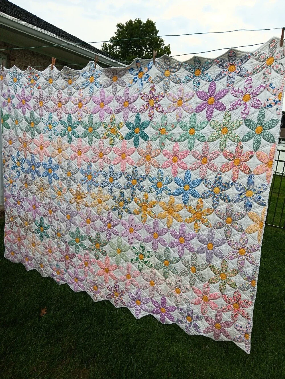 Handmade Floral Patchwork Quilt in Pastel Colors